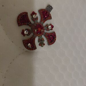 Elegant Red and Silver Brooch